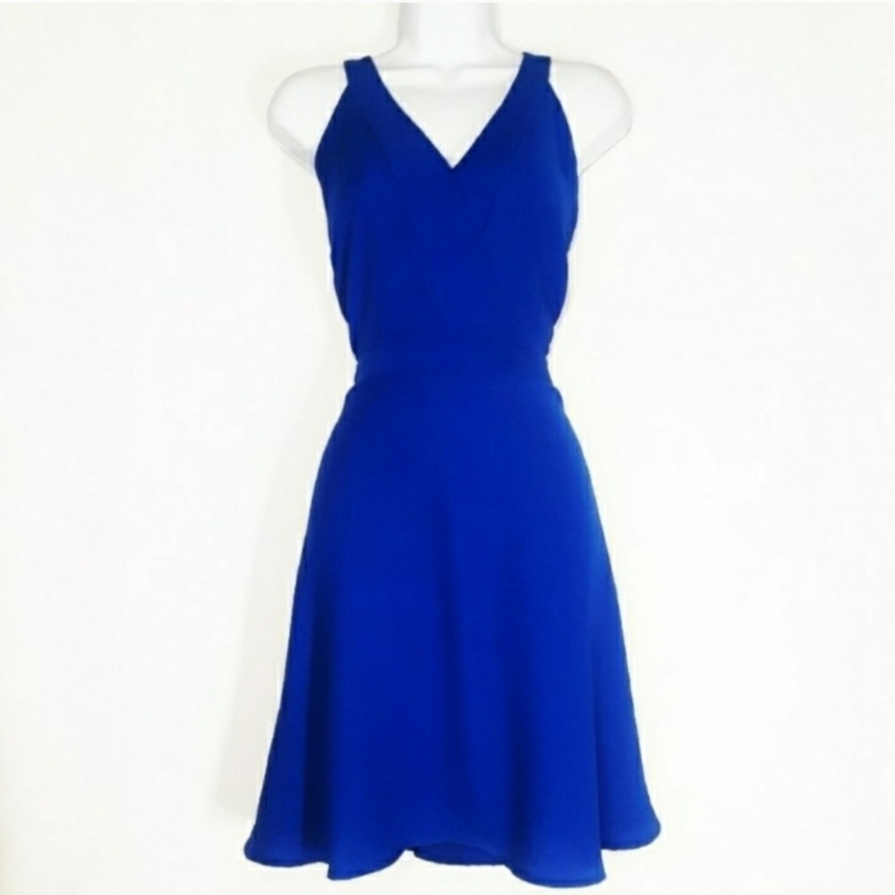 19 COOPER Crepe Skater Sleeveless Fit & Flare Dress Cobalt Blue Large NWT